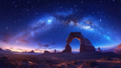 岩石拱门的星空夜景