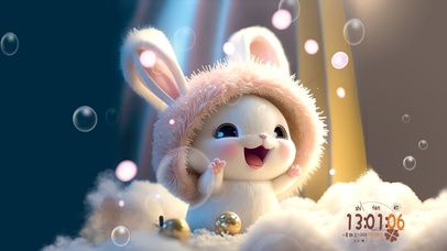 4K玩泡泡的治愈小萌兔