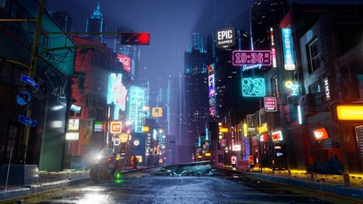 赛博朋克城市雨街