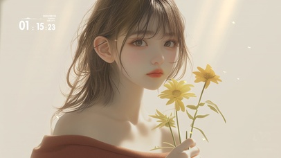 手拿鲜花的少女