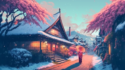 4k日系雪景小镇