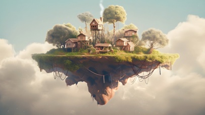 空中小岛上的小镇