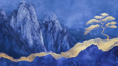 唯美国风鎏金青松