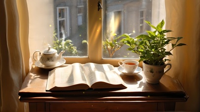 窗边阳光书桌