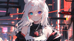 雨中猫儿少女