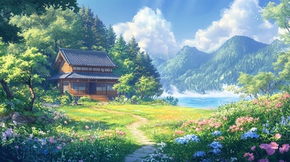 清新郊外小屋风景