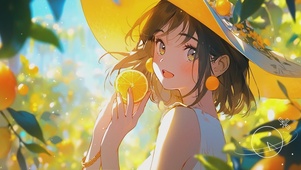 清新的盛夏里的可爱女孩