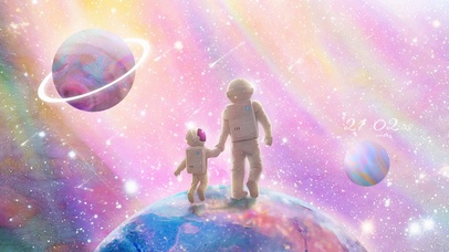 4k 探索宇宙星空的宇航员父子