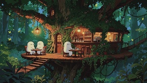 绿光里的暖灯小馆