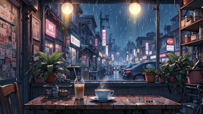 都市雨夜咖啡馆的治愈角落