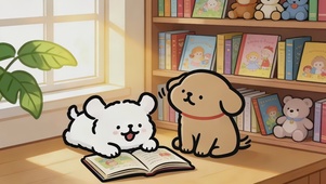 线条小狗快乐读书时光