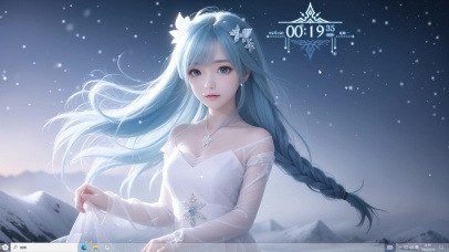 4k白色礼服蓝发美少女