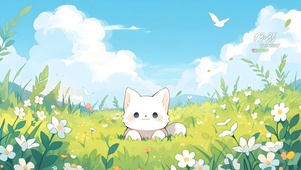 花丛治愈小白猫