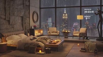 温馨小屋 窗外小雨 惬意房间