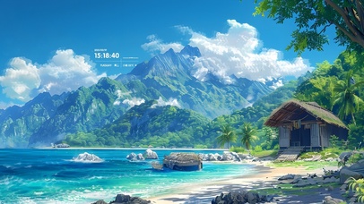 白云清新湖水小屋