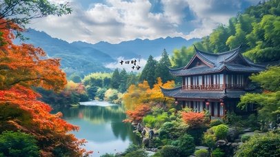 清晨阳光秋季凉亭