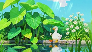 荷叶下躲雨的鸭鸭