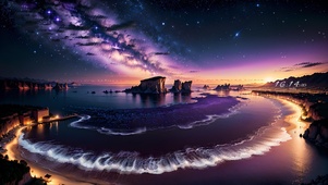 唯美紫色星空海滩