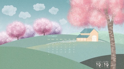 屋后的小樱花林（护眼日历时钟）