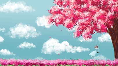 互动清新壁纸-行云中的秋千女孩