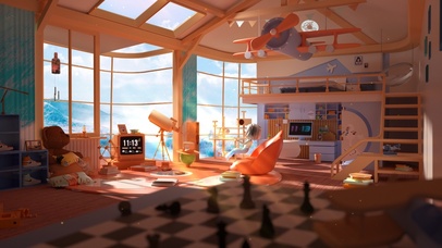 4K唯美治愈午后雪景动漫房间