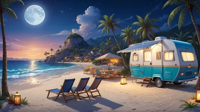 夜晚沙滩房车