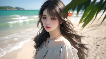 海滩长发少女