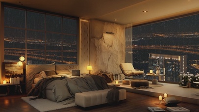 唯美治愈雨夜城市房间