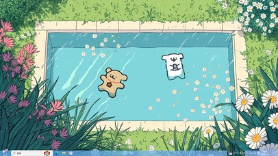 4K可爱线条狗花园泳池