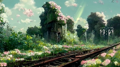 开满鲜花的列车轨道