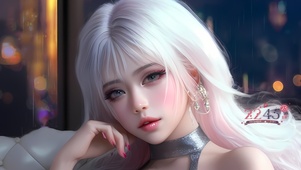 雨中 清纯白发少女