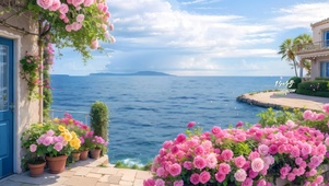 4k海边玫瑰花