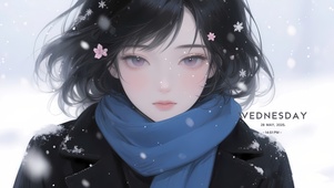 清冷雪中少女