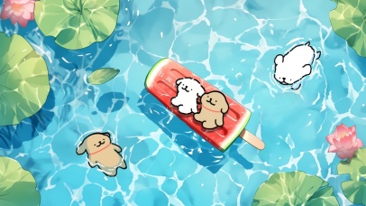 可爱线条小狗西瓜冰淇淋