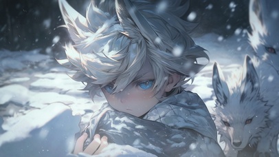 酷酷的小男孩和雪狐