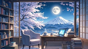 书房窗外的夜樱