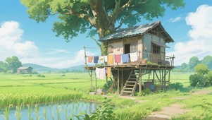 乡下树下小屋