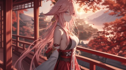 雪墨壁纸丨八重神子丨国色天香丨