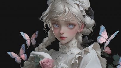 银发蝴蝶玫瑰少女