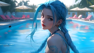 泳池可爱金克丝