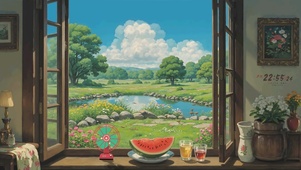 窗边夏日田园治愈景