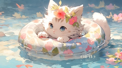 4k 夏日泳池猫猫 白猫