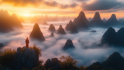 俯瞰喀斯特山脉云海