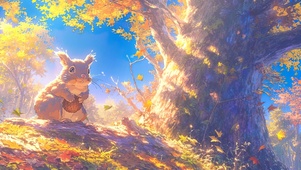 秋天树林治愈松鼠