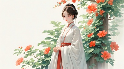 绿色护眼古风美女手绘花朵插画8