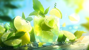 清新绿色柠檬夏日