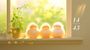 窗台三只小鸟