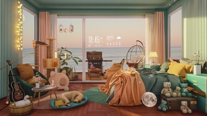 4K唯美治愈夕阳海景房间