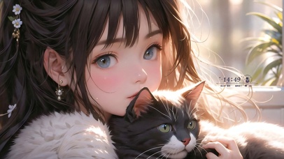 可爱女孩和她的猫