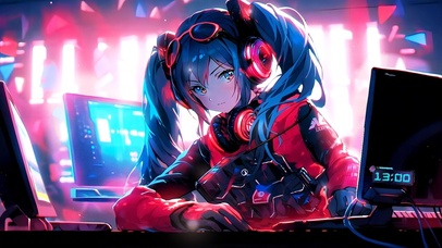 电竞房红色劲装初音